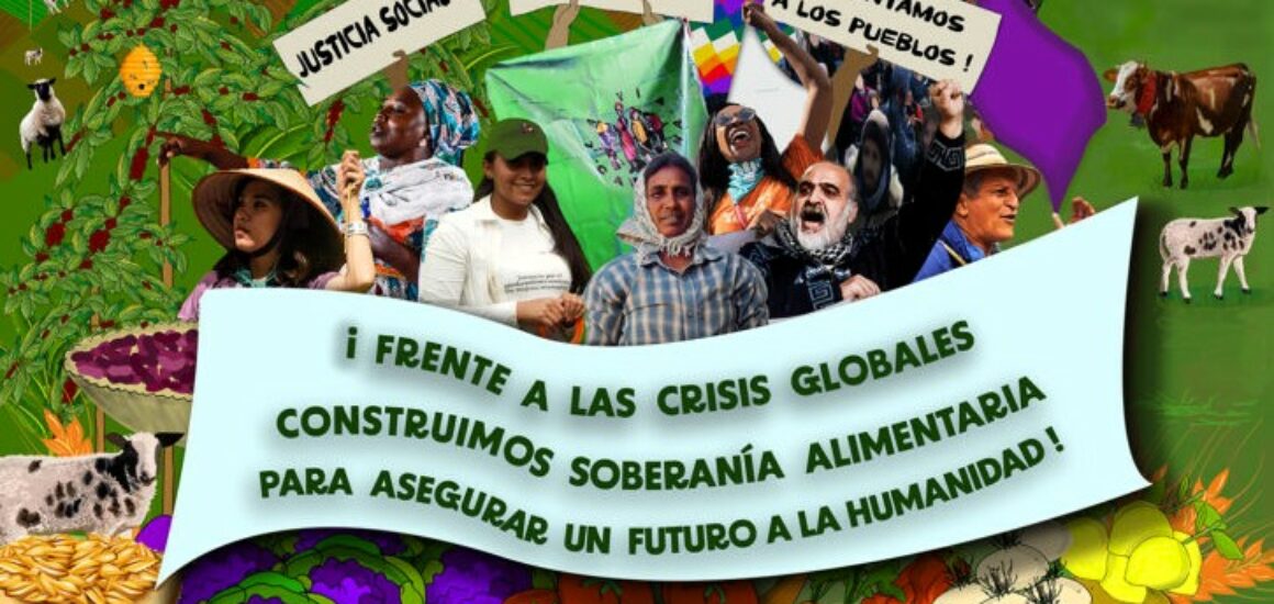 Afiche de la 8va Conferencia Internacional de La Vía Campesina a realizarse del 1 al 8 de diciembre en Bogotá_Colombia